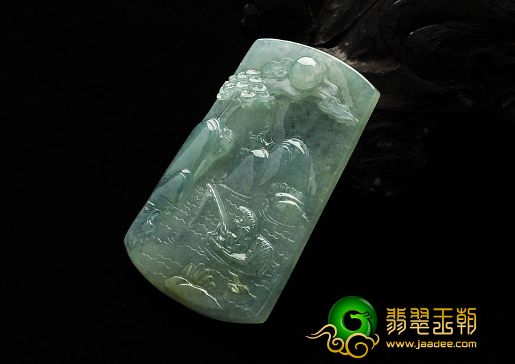 冰种晴水略带黄翡缅甸翡翠A货独钓寒江挂件