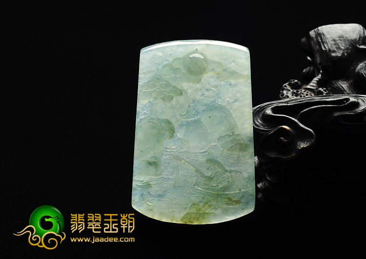 冰种晴水略带黄翡缅甸翡翠A货独钓寒江挂件