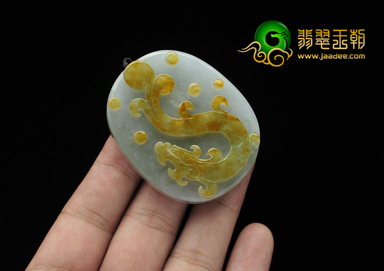 糯冰种褐黄翡缅甸翡翠A货仿古龙挂件