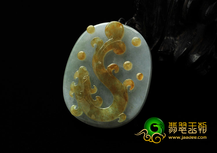 糯冰种褐黄翡缅甸翡翠A货仿古龙挂件