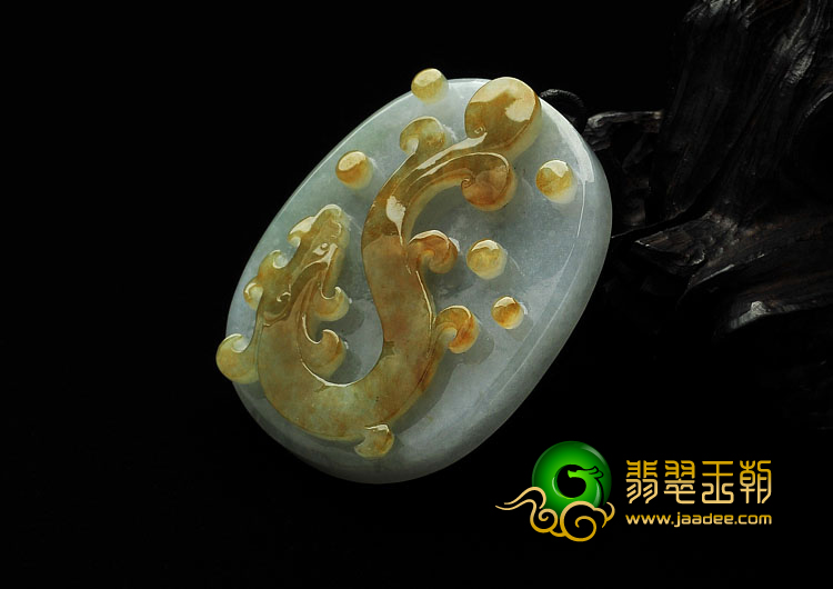 糯冰种褐黄翡缅甸翡翠A货仿古龙挂件