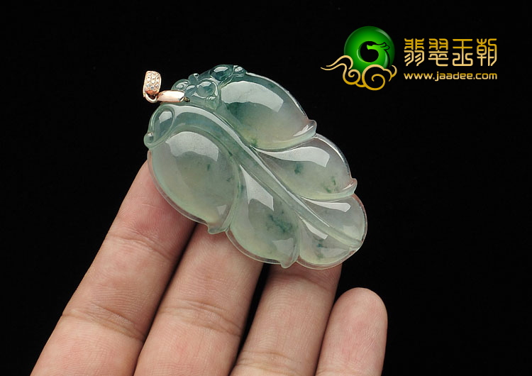 冰种飘花缅甸翡翠A货叶子挂件