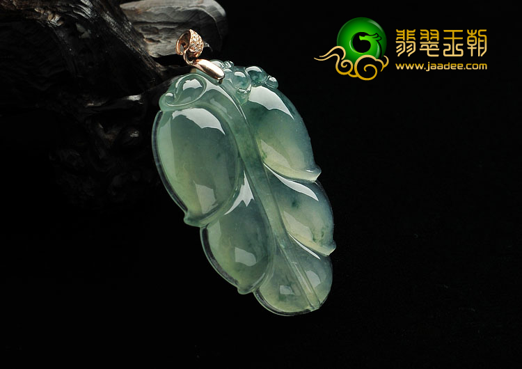 冰种飘花缅甸翡翠A货叶子挂件