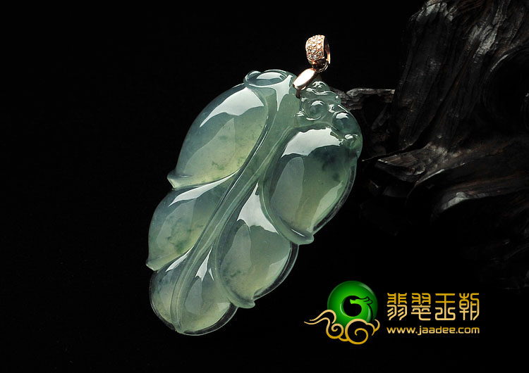 冰种飘花缅甸翡翠A货叶子挂件