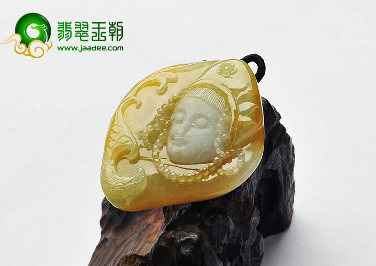 糯冰种黄翡缅甸翡翠A货美女挂件