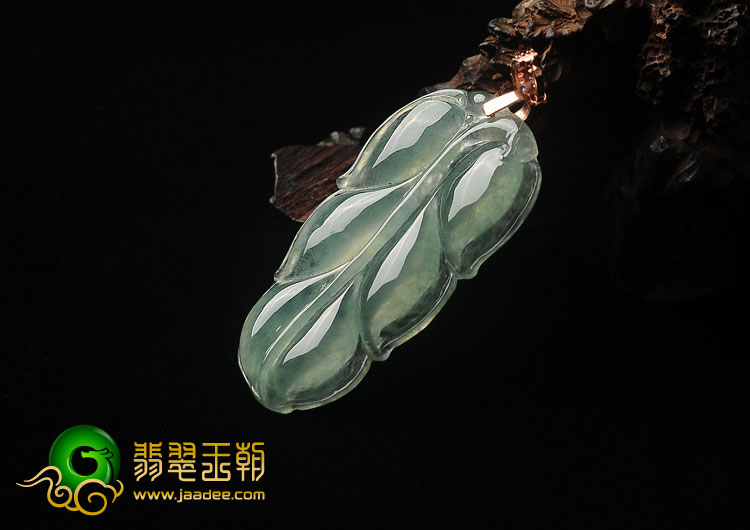 冰种晴水缅甸翡翠A货叶子挂件