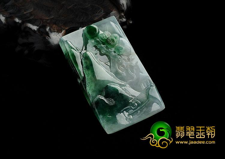 冰种飘翠缅甸翡翠A货山水牌挂件