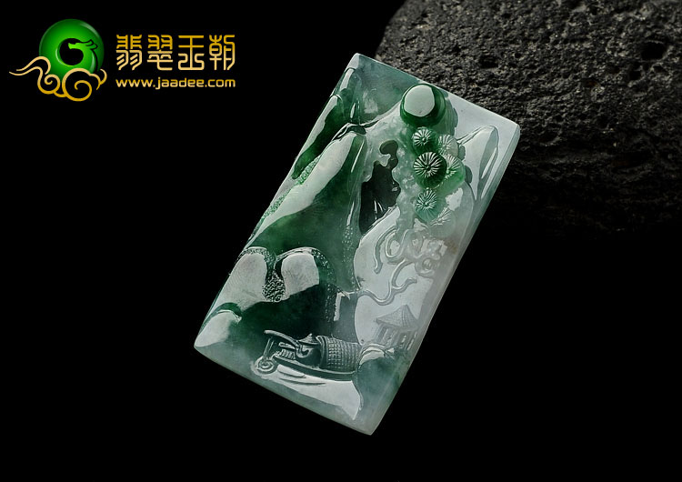 冰种飘翠缅甸翡翠A货山水牌挂件