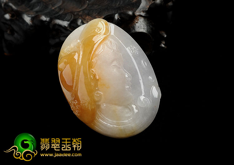 (超值推荐)冰种黄翡缅甸翡翠A货美女头挂件