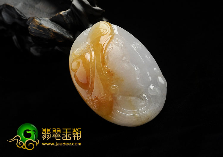 (超值推荐)冰种黄翡缅甸翡翠A货美女头挂件