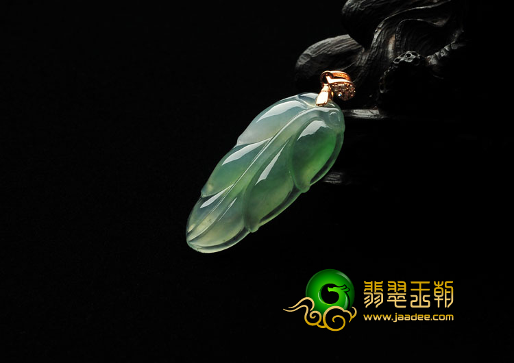 冰种晴水缅甸翡翠A货叶子挂件
