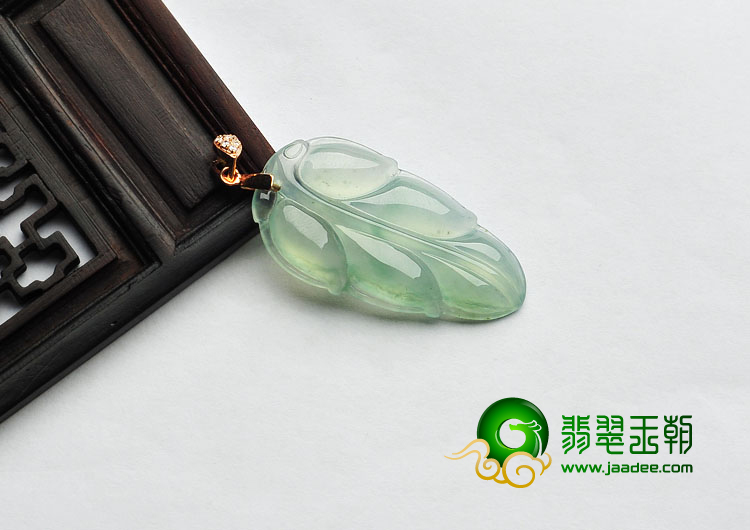 冰种晴水缅甸翡翠A货叶子挂件