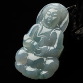 冰种飘花缅甸翡翠A货观音挂件