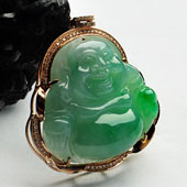 糯冰种飘翠缅甸翡翠A货镶玫瑰金玉佛胸坠（真钻）