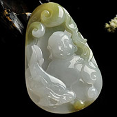 糯冰种晴水褐黄翡缅甸翡翠A货望子成龙挂件