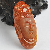 糯冰种红翡缅甸翡翠A货观音头挂件