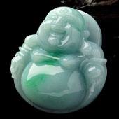 糯冰种飘翠缅甸翡翠A货玉佛挂件