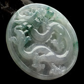 冰种飘花缅甸翡翠A货龙牌挂件