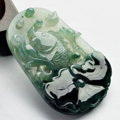 冰种晴水飘花缅甸翡翠A货年年有余挂件