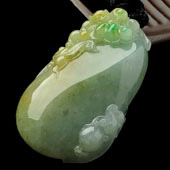 糯冰种黄加绿缅甸翡翠A货福瓜挂件