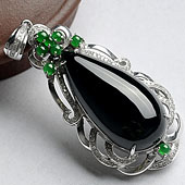 冰玻种墨翠缅甸翡翠A货镶白金胸坠（真钻）