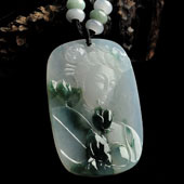 冰种飘花缅甸翡翠A货美女头挂件