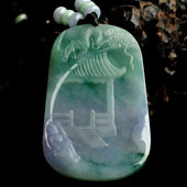 糯冰种春带彩缅甸翡翠A货浮生闲日挂件