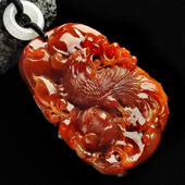 糯冰种褐红翡缅甸翡翠A货凤戏牡丹挂件