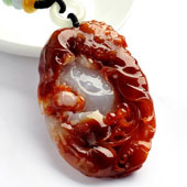 糯冰种褐红翡缅甸翡翠A货福在眼前挂件