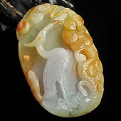 糯冰种三彩缅甸翡翠A货松鹤延年挂件