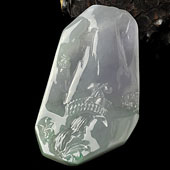 冰种淡紫罗兰缅甸翡翠A货山水牌挂件