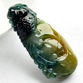 糯冰种蓝水黄翡缅甸翡翠A货鹦鹉挂件