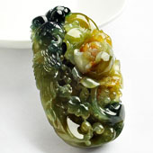 冰种褐黄翡飘花缅甸翡翠A货花开富贵挂件