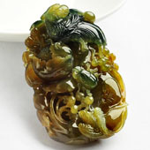 冰种褐黄翡飘花缅甸翡翠A货花开富贵挂件