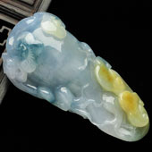 糯冰种黄翡飘花缅甸翡翠A货人生如意挂件