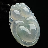 冰种飘花缅甸翡翠A货双龙如意挂件