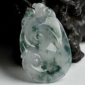 冰种飘花缅甸翡翠A货如意挂件