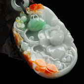 糯冰种三彩缅甸翡翠A货富贵花开挂件