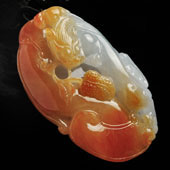 糯冰种红黄翡缅甸翡翠A货螭龙挂件