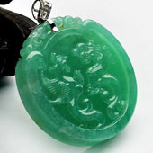 糯冰种豆绿缅甸翡翠A货龙凤呈祥挂件
