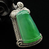 冰种绿晴水缅甸翡翠A货镶白金节节高胸坠（真钻）