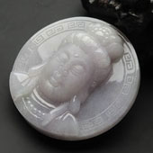 糯冰种晴水缅甸翡翠A货观音头挂件