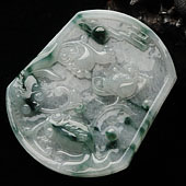 冰种飘花缅甸翡翠A货金玉满堂挂件