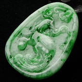 糯冰种翠色缅甸翡翠A货凤凰挂件