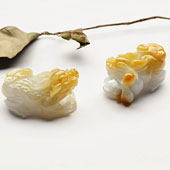 糯冰种黄翡缅甸翡翠A货貔貅挂件（一对）