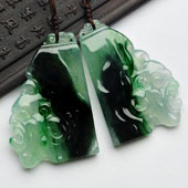 冰种飘花缅甸翡翠A货鬼头挂件（一对）
