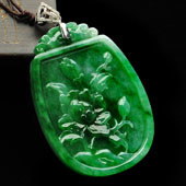 糯冰种浓绿缅甸翡翠A货福在眼前挂件