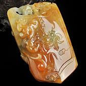 糯冰种红黄翡飘花缅甸翡翠A货府中有龙挂件