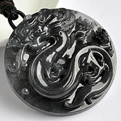 糯冰种墨色缅甸翡翠A货乌鸡种圆龙牌挂件