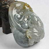 糯冰种水墨色略带黄翡缅甸翡翠A货事事如意挂件